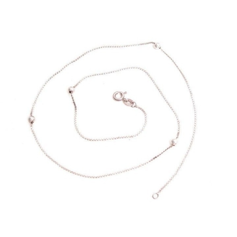 Sterling silver Interspersed Round Stationary Beads 18" x 1mm Chain Signed 925